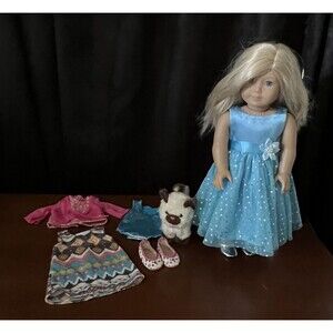 American Girl Blonde Hair Blue Eyes Pierced Ears with Accessories & Cat